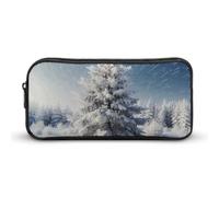 HETVBNS Snow Pine Tree Christmas Pencil Case Large Capacity, Durable Pencil Pouch Portable Small Cosmetic Bag with Metal Zipper, Simple Makeup Pouch Aesthetic Toiletry Bag for Travel Office