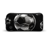 HETVBNS Soccer Black Pencil Case Large Capacity, Durable Pencil Pouch Portable Small Cosmetic Bag with Metal Zipper, Simple Makeup Pouch Aesthetic Toiletry Bag for Travel Office