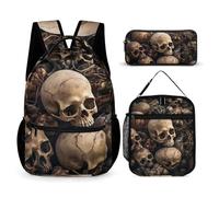 HETVBNS Some Skull Shapes Backpack Set 3 Piece, Durable Backpack Insulated Lunch Bag Portable Pencil Case for Men Women