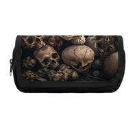 HETVBNS Some Skull Shapes Pencil Case Extra Large, Double Layer Pencil Pouch with Zipper, Portable Cosmetic Bags for Travel, Office Stationery Organizer for Women Men