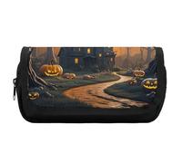 HETVBNS Spooky Halloween Pencil Case Extra Large, Double Layer Pencil Pouch with Zipper, Portable Cosmetic Bags for Travel, Office Stationery Organizer for Women Men