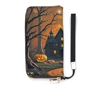 HETVBNS Spooky Halloween Wallet, Elegant Wristlet Wallet with Multi-Card Slots, PU Leather Long Purse for Women, Men