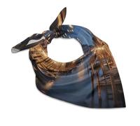 HETVBNS Square Head Scarf Silk Like Neck Scarf Beautiful Venice at Night Satin Bandanas Sleeping Hair Scarfs Fashion Silk Feeling Scarfs Boho Headwear Kerchief 18"×18", Beautiful Venice at Night, 18×