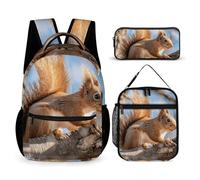 HETVBNS Squirrel on Branch Backpack Set 3 Piece, Durable Backpack Insulated Lunch Bag Portable Pencil Case for Men Women