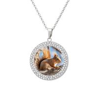 HETVBNS - Squirrel on Branch Necklace, Alloy Round Pendant with Diamond, Elegant Pendant Necklace for Women Men, Una talla, Metal, Alloy.