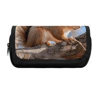 HETVBNS Squirrel on Branch Pencil Case Extra Large, Double Layer Pencil Pouch with Zipper, Portable Cosmetic Bags for Travel, Office Stationery Organizer for Women Men