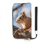 HETVBNS Squirrel on Branch Wallet, Elegant Wristlet Wallet with Multi-Card Slots, PU Leather Long Purse for Women, Men
