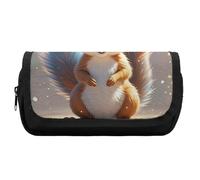 HETVBNS Squirrel Pencil Case Extra Large, Double Layer Pencil Pouch with Zipper, Portable Cosmetic Bags for Travel, Office Stationery Organizer for Women Men