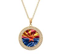HETVBNS - Standard Arizona Flag Necklace, Alloy Round Pendant with Diamond, Elegant Pendant Necklace for Women Men, Una talla, Metal, Alloy.