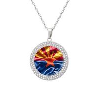HETVBNS - Standard Arizona Flag Necklace, Alloy Round Pendant with Diamond, Elegant Pendant Necklace for Women Men, Una talla, Metal, Alloy.