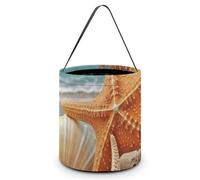 HETVBNS Starfish Seashell Beach Candy Bag Halloween Trick Or Treat Bucket 7.9x8.3in, Reusable Gift Bags for Party Holiday Wedding