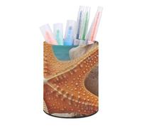 HETVBNS Starfish Seashell Beach Pen Holder for Desk PU Leather Round Desk Organizer Multifunctional Makeup Brush Storage Aesthetic Desktop Supplies Stylish Pencil Holder for Office & Home