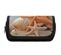 HETVBNS Starfish Seashell Beach Pencil Case Extra Large, Double Layer Pencil Pouch with Zipper, Portable Cosmetic Bags for Travel, Office Stationery Organizer for Women Men