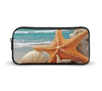 HETVBNS Starfish Seashell Beach Pencil Case Large Capacity, Durable Pencil Pouch Portable Small Cosmetic Bag with Metal Zipper, Simple Makeup Pouch Aesthetic Toiletry Bag for Travel Office