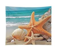 HETVBNS Starfish Seashell Beach Tapestry Wall Hanging - 50"x60" Aesthetic Tapestries Soft Polyester Wall Art Decor Large Tapestry for Bedroom Living Room Dorm Backdrop, Hanging Kit Included