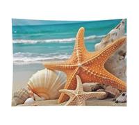 HETVBNS Starfish Seashell Beach Tapestry Wall Hanging - 60"x80" Aesthetic Tapestries Soft Polyester Wall Art Decor Large Tapestry for Bedroom Living Room Dorm Backdrop, Hanging Kit Included