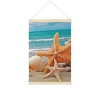 HETVBNS Starfish Seashell Beach Wall Art, 15.7 X 23.6 Inch Reusable Magnetic Poster Hanger - Canvas Poster Included, Complete Hanging Kit for Posters, Art, Maps
