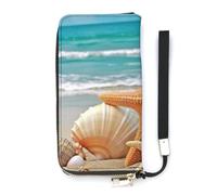 HETVBNS Starfish Seashell Beach Wallet, Elegant Wristlet Wallet with Multi-Card Slots, PU Leather Long Purse for Women, Men