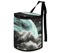 HETVBNS Starry Night Black Tree Art Car Trash Can with Lid, Leakproof Hanging Automotive Trash Bin, Waterproof Garbage Storage Bag for Vehicles, RV, Bathroom, Office