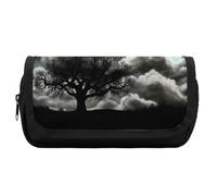 HETVBNS Starry Night Black Tree Art Pencil Case Extra Large, Double Layer Pencil Pouch with Zipper, Portable Cosmetic Bags for Travel, Office Stationery Organizer for Women Men