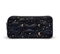 HETVBNS Stars And Moon on Dark Background Pencil Case Large Capacity, Durable Pencil Pouch Portable Small Cosmetic Bag with Metal Zipper, Simple Makeup Pouch Aesthetic Toiletry Bag for Travel Office