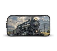 HETVBNS Steam Locomotive Train Pencil Case Large Capacity, Durable Pencil Pouch Portable Small Cosmetic Bag with Metal Zipper, Simple Makeup Pouch Aesthetic Toiletry Bag for Travel Office