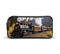 HETVBNS Steam Locomotive Train Pencil Case Large Capacity, Durable Pencil Pouch Portable Small Cosmetic Bag with Metal Zipper, Simple Makeup Pouch Aesthetic Toiletry Bag for Travel Office