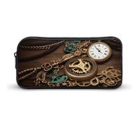 HETVBNS Steampunk Watches Keys And Chains Pencil Case Large Capacity, Durable Pencil Pouch Portable Small Cosmetic Bag with Metal Zipper, Simple Makeup Pouch Aesthetic Toiletry Bag for Travel Office