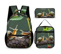 HETVBNS Strawberry Snail Backpack Set 3 Piece, Durable Backpack Insulated Lunch Bag Portable Pencil Case for Men Women