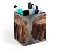 HETVBNS Stump of Oak Tree Pen Holder for Desk - PU Leather Square Desk Organizer Travel Makeup Brush Storage Stylish Pencil Holder Desktop Stationery Organizer for Office & Home