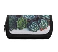 HETVBNS Succulent Plants Pencil Case Extra Large, Double Layer Pencil Pouch with Zipper, Portable Cosmetic Bags for Travel, Office Stationery Organizer for Women Men