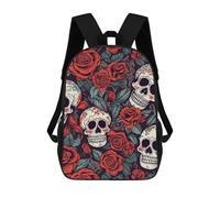 HETVBNS Sugar Skulls And Red Roses Backpack for Women Men, Durable 600D Polyester Bookbag with Large Capacity, Lightweight 17 Inch Laptop Backpack Minimalism Casual Daypack for Work, Travel
