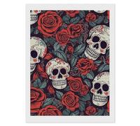 HETVBNS Sugar Skulls and Red Roses Diamond Painting Kits for Adults, Full Round Drill DIY Diamond Art for Beginners, 5D Gem Art and Crafts for Home Wall Decor 12"x16"