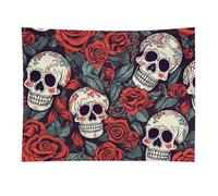 HETVBNS Sugar Skulls And Red Roses Tapestry Wall Hanging - 30"x40" Aesthetic Tapestries Soft Polyester Wall Art Decor Large Tapestry for Bedroom Living Room Dorm Backdrop, Hanging Kit Included