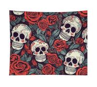 HETVBNS Sugar Skulls And Red Roses Tapestry Wall Hanging - 50"x60" Aesthetic Tapestries Soft Polyester Wall Art Decor Large Tapestry for Bedroom Living Room Dorm Backdrop, Hanging Kit Included