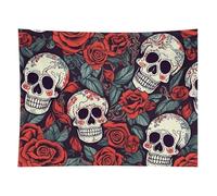 HETVBNS Sugar Skulls And Red Roses Tapestry Wall Hanging - 60"x80" Aesthetic Tapestries Soft Polyester Wall Art Decor Large Tapestry for Bedroom Living Room Dorm Backdrop, Hanging Kit Included