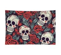 HETVBNS Sugar Skulls And Red Roses Tapestry Wall Hanging - 60"x90" Aesthetic Tapestries Soft Polyester Wall Art Decor Large Tapestry for Bedroom Living Room Dorm Backdrop, Hanging Kit Included