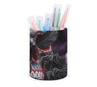 HETVBNS Sugar Skulls Print Pen Holder for Desk PU Leather Round Desk Organizer Multifunctional Makeup Brush Storage Aesthetic Desktop Supplies Stylish Pencil Holder for Office & Home