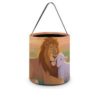 HETVBNS Sunset Nature Lamb And Lion Candy Bag Halloween Trick Or Treat Bucket 7.9x8.3in, Reusable Gift Bags for Party Holiday Wedding