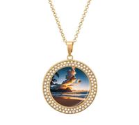 HETVBNS - Sunset Sea Clouds Necklace, Alloy Round Pendant with Diamond, Elegant Pendant Necklace for Women Men, Una talla, Metal, Alloy.