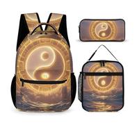 HETVBNS Taiji Ocean Backpack Set 3 Piece, Durable Backpack Insulated Lunch Bag Portable Pencil Case for Men Women