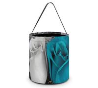 HETVBNS Teal Gray Rose Candy Bag Halloween Trick Or Treat Bucket 7.9x8.3in, Reusable Gift Bags for Party Holiday Wedding