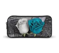 HETVBNS Teal Gray Rose Pencil Case Large Capacity Zipper Pouch, Durable Pencil Box Organizer, Portable Small Cosmetic Bag for Office, Travel