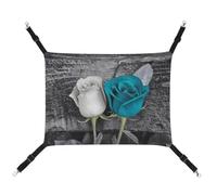 HETVBNS Teal Gray Rose Pet Hammock for Cats & Dogs, Soft Breathable Canvas Hanging Hammock with Adjustable Straps, Comfortable & Durable Hanging Bed for Small to Medium Pets
