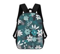 HETVBNS Teal Grey And White Floral Backpack for Women Men, Durable 600D Polyester Bookbag with Large Capacity, Lightweight 17 Inch Laptop Backpack Minimalism Casual Daypack for Work, Travel