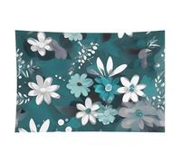 HETVBNS Teal Grey And White Floral Tapestry Wall Hanging - 40"x60" Aesthetic Tapestries Soft Polyester Wall Art Decor Large Tapestry for Bedroom Living Room Dorm Backdrop, Hanging Kit Included