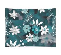 HETVBNS Teal Grey And White Floral Tapestry Wall Hanging - 60"x80" Aesthetic Tapestries Soft Polyester Wall Art Decor Large Tapestry for Bedroom Living Room Dorm Backdrop, Hanging Kit Included