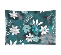 HETVBNS Teal Grey And White Floral Tapestry Wall Hanging - 60"x90" Aesthetic Tapestries Soft Polyester Wall Art Decor Large Tapestry for Bedroom Living Room Dorm Backdrop, Hanging Kit Included