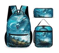 HETVBNS The Dragon King Backpack Set 3 Piece, Durable Backpack Insulated Lunch Bag Portable Pencil Case for Men Women