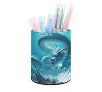 HETVBNS The Dragon King Pen Holder for Desk PU Leather Round Desk Organizer Multifunctional Makeup Brush Storage Aesthetic Desktop Supplies Stylish Pencil Holder for Office & Home